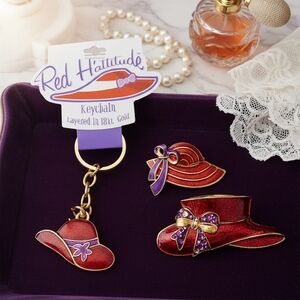 Red Hattitude Women's Red and Purple Brooch Set